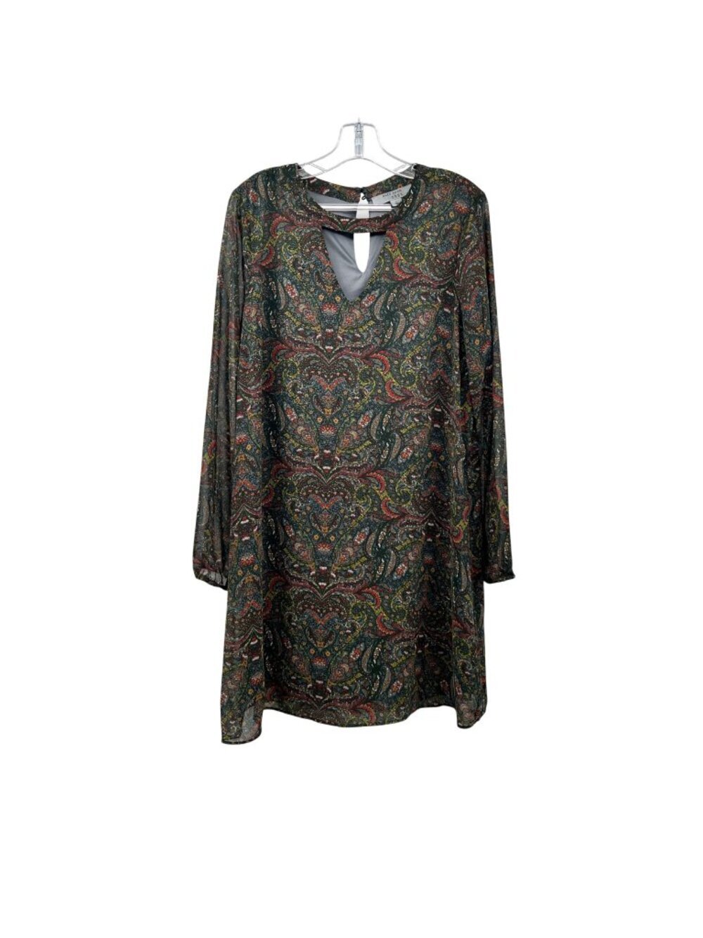 Ruff Hewn Grey Womens Paisley Shift Dress Long Sleeve Green/Multi Large Cut Out